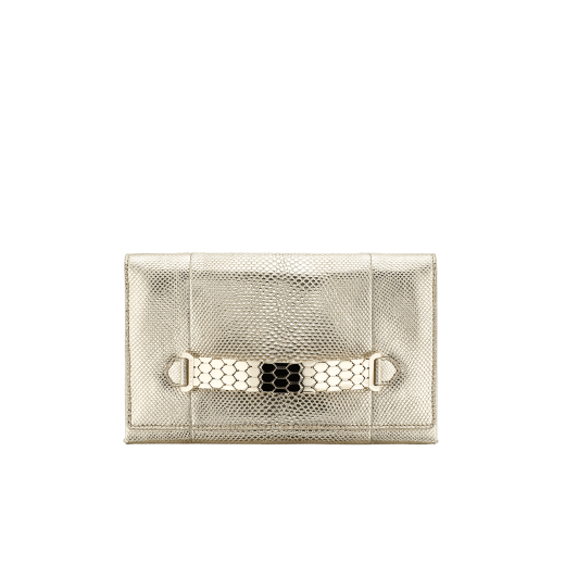 “Serpenti” evening handle clutch bag in charcoal diamond metallic karung skin. Light gold Serpenti Seduttori handle. 526-HANDLECLUTCH image 1