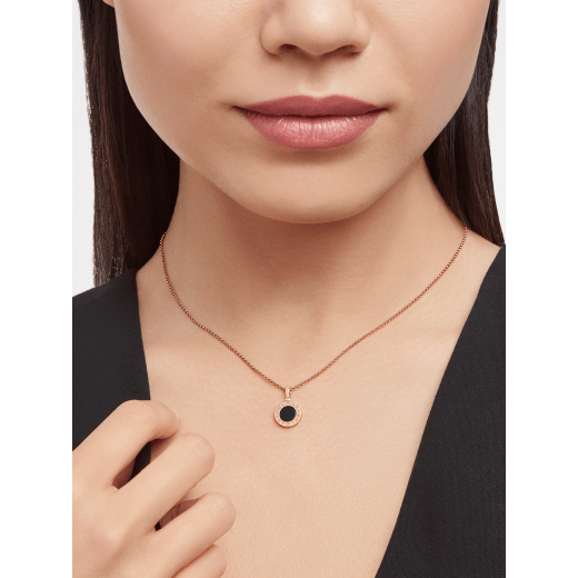 BULGARI BULGARI 18 kt rose gold necklace set with black onyx insert on the pendant and customizable with engraving on the back 359320 image 1