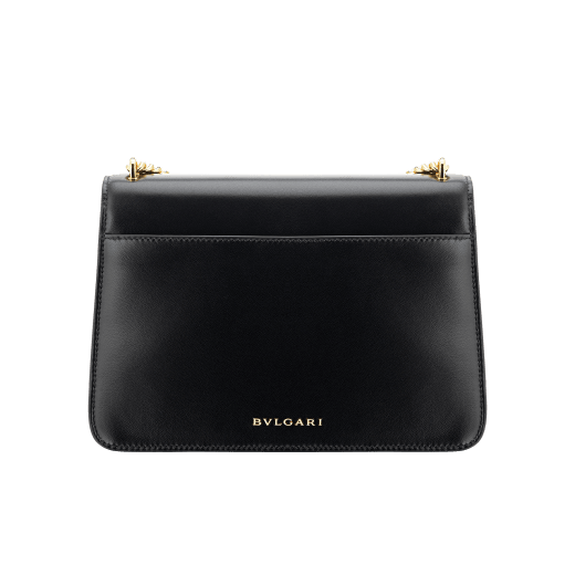 "Serpenti Forever" maxi chain crossbody bag in black nappa leather, with black nappa leather internal lining. New Serpenti head closure in gold-plated brass, finished with red enamel eyes. 290945 image 3