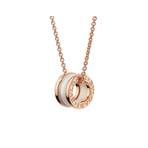 Collana B.zero1 con catena in oro rosa 18 kt e pendente in oro rosa 18 kt e ceramica bianca. 346082 image 1