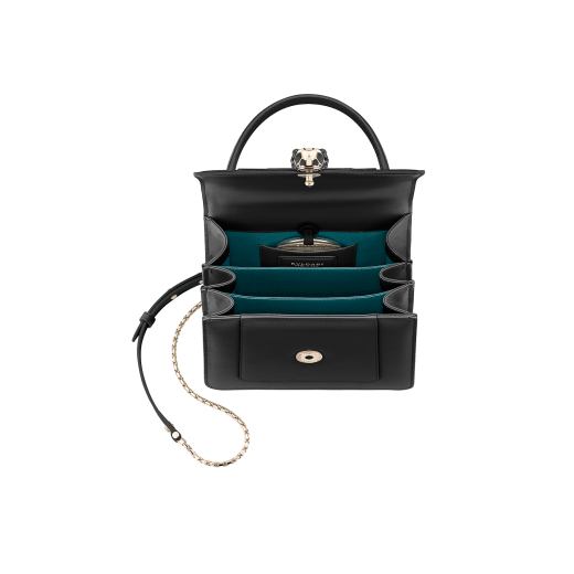 Flap cover bag Serpenti Forever in ruby red calf leather. Brass light gold plated hardware and snake head closure in black and white enamel with eyes in green malachite. 752-CLa image 4
