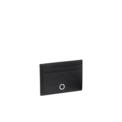 Black grain leather credit card holder with brass palladium plated BVLGARI∙BVLGARI motif. Four credit card slots and one middle pocket. Also available in other colours in-store. 10.5 x 7.5 cm. - 4.1 x 3.0 BBM-CC-HOLDER image 1