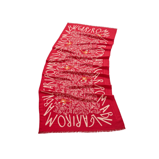 Rubinrote Lettere Maxi Tiger Stola aus feiner Seide und Wolle. LETTMAXITIGER image 1