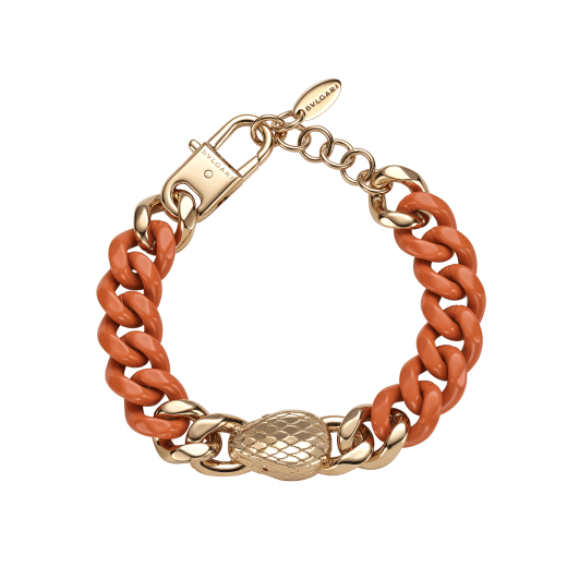 Serpenti Forever Maxi Chain bracelet in gold-plated brass with partial black enamel. Captivating snakehead embellishment with red enamel eyes in the middle, and adjustable closure. SERP-CHUNKYCHAIN image 2