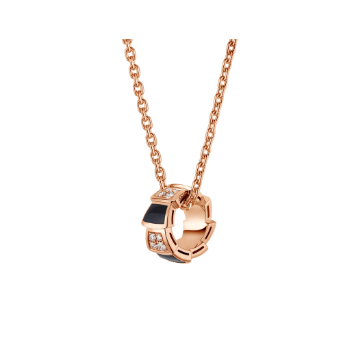 Serpenti Viper 18 kt rose gold necklace set with onyx elements and pavé diamonds (0.21 ct) on the pendant 356554 image 1