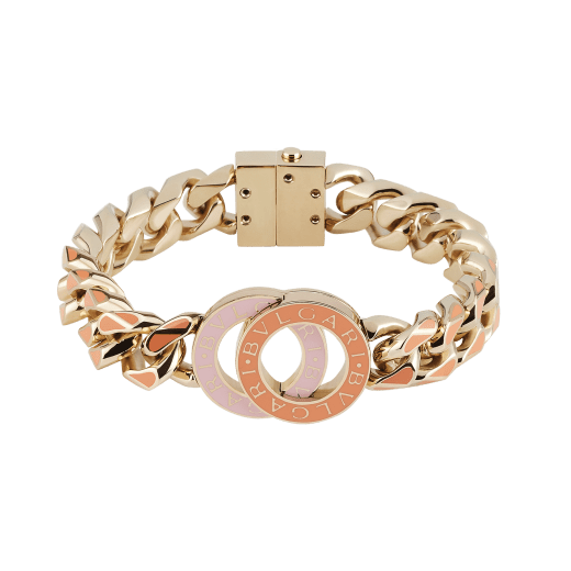 BULGARI BULGARI multicoloured Maxi Chain bracelet in light gold-plated brass with inserts with multicoloured enamel. Iconic embellishment with coral carnelian orange and flamingo quartz pink enamel, and clasp closure. CHUNKYBBBRCLT-MC-CCFQ image 2
