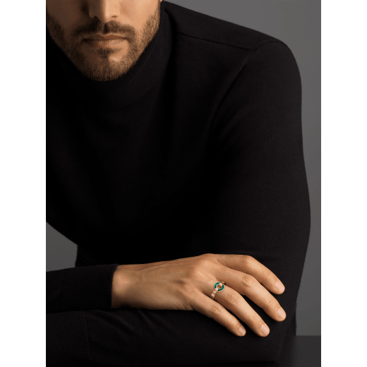 BVLGARI BVLGARI Openwork 18 kt rose gold ring set with malachite elements and a round brilliant-cut diamond AN858946 image 4