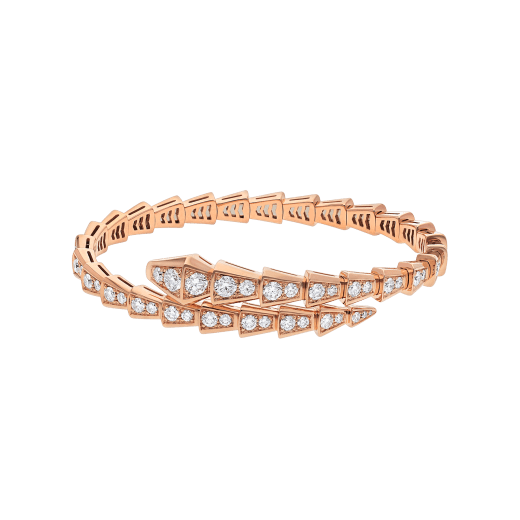 Serpenti Viperone-coil thin bracelet in 18 kt rose gold and full pavé diamonds BR858084 image 2