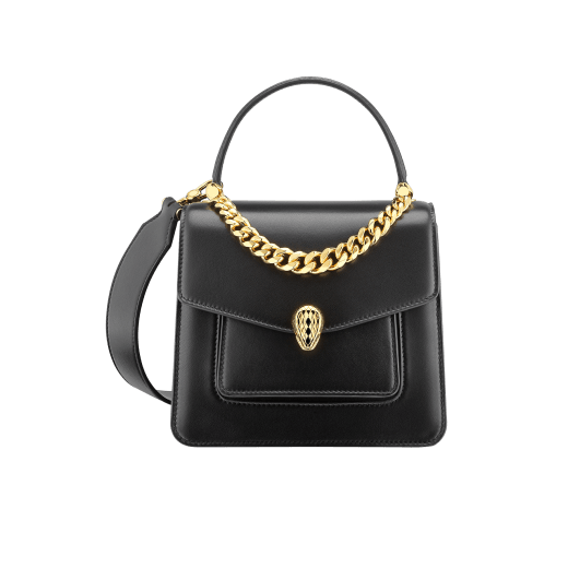 "Serpenti Forever" small maxi chain top handle bag in peach nappa leather, with Lavander Amethyst lilac nappa leather internal lining. New Serpenti head closure in gold plated brass, finished with small pink mother-of-pearl scales in the middle and red enamel eyes. 1133-MCNb image 2