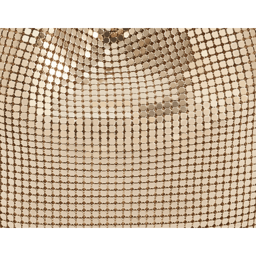 Serpenti Forever mini bucket bag in shiny gold nappa leather with light gold-plated brass metal mesh. Captivating snakehead drawstring and chain strap decors in light gold-plated brass. 291694 image 6
