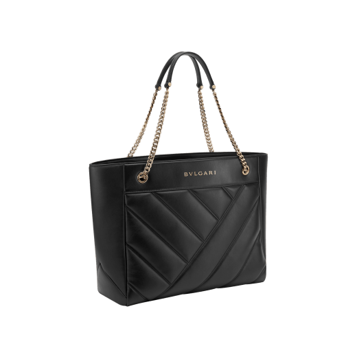 Serpenti Cabochon large tote bag in ivory opal quilted and smooth calf leather with black nappa leather lining and gold-plated brass hardware. 1198-NSM image 2