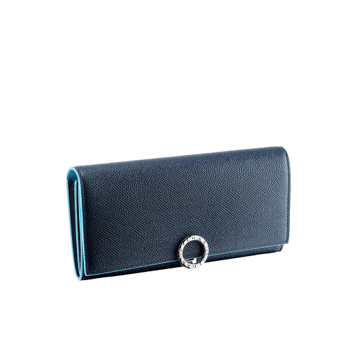 "Bvlgari Clip" large wallet in Denim Sapphire blue and Aegean Topaz light blue grained calfskin. Iconic logo clip closure in palladium-plated brass 290672 image 1