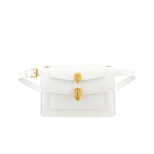 "Alexander Wang x Bvlgari" belt bag in smooth white calf leather. New double Serpenti head closure in antique gold-plated brass with tempting red enamel eyes. 288739 image 4