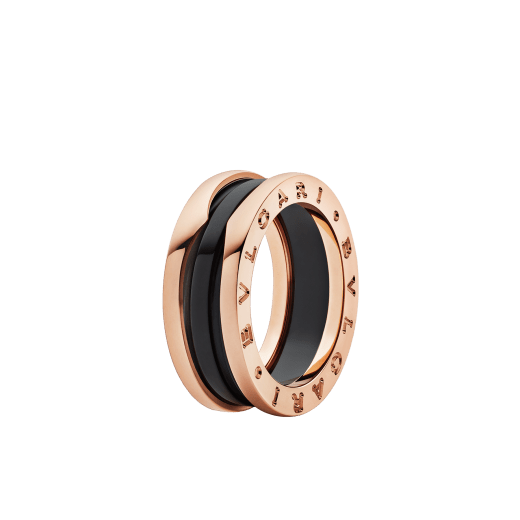 Anello B.zero1 a due fasce in oro rosa 18 kt con spirale in ceramica nera. B-zero1-2-bands-AN855962 image 1
