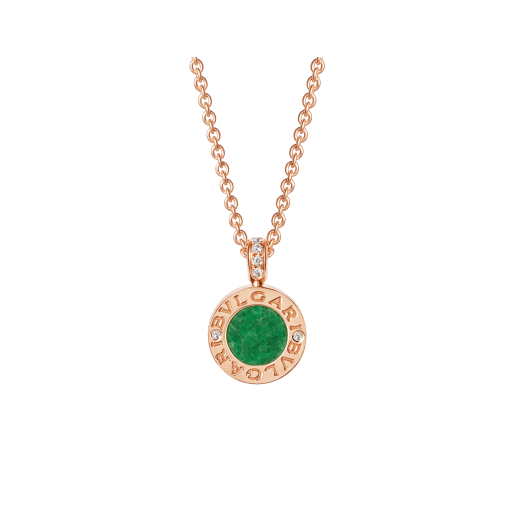 BVLGARI BVLGARI necklace with 18 kt rose gold chain and 18 rose gold pendant set with green jade and pavé diamonds 357256 image 1