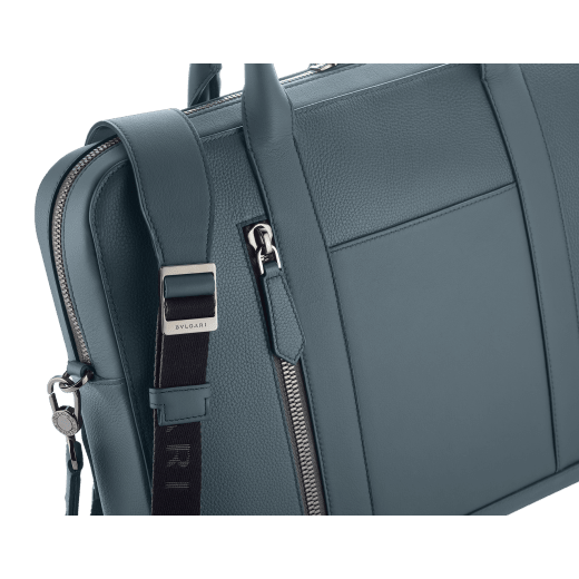 BULGARI Man medium briefcase in black smooth and grainy metal-free calf leather with Olympian sapphire blue regenerated nylon (ECONYL®) lining. Dark ruthenium-plated brass hardware, hot stamped BULGARI logo and zipped closure. BMA-1210-CL image 6