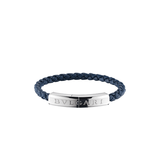 "BVLGARI BVLGARI" bracelet in Denim Sapphire blue calf leather and rubber with a silver plated closure with Bvlgari logo. LogoPlate-CLR-DS image 2