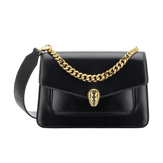 "Serpenti Forever" maxi chain crossbody bag in black nappa leather, with black nappa leather internal lining. New Serpenti head closure in gold-plated brass, finished with red enamel eyes. 290945 image 1