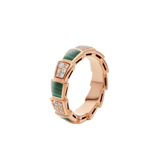 Anello Serpenti Viper in oro rosa 18 kt con elementi in malachite e pavé di diamanti. AN858203 image 1