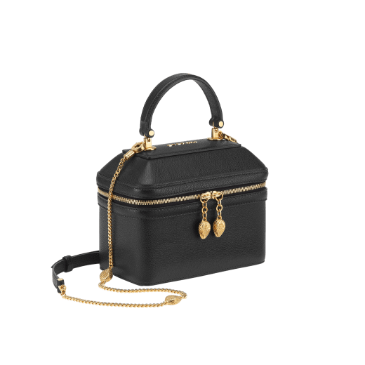 Serpenti Forever jewelry box bag in twilight sapphire blue Urban grain calf leather with Niagara sapphire blue nappa leather lining. Captivating snakehead zip pullers and chain strap decors in light gold-plated brass. 1177-UCL image 2