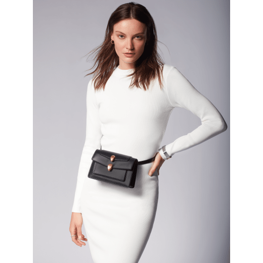 "Alexander Wang x Bvlgari" belt bag in smooth black calf leather. New double Serpenti head closure in antique gold-plated brass with tempting red enamel eyes. 288737 image 9