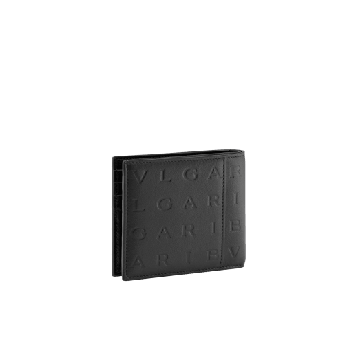 Bvlgari Logo bifold wallet in ivory opal calf leather with hot stamped Infinitum Bvlgari logo pattern and plain black nappa leather lining. Palladium plated brass hardware. BVL-BIFOLDWALLET image 3