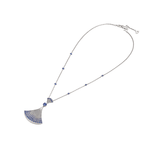 DIVAS' DREAM 18 kt white gold pendant necklace set with one central and other brilliant-cut sapphires (4.34 ct in total), round (0.16 ct) and pavé (0.85 ct) diamonds 358113 image 2