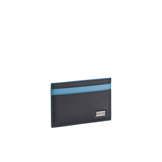 B.zero1 Man card holder in black matt calf leather with niagara sapphire blue nappa leather detailing. Iconic dark ruthenium and palladium-plated brass embellishment. BZM-CCHOLDER image 1