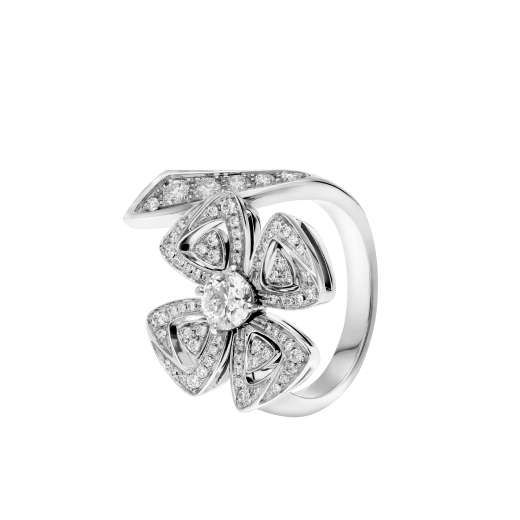 Anello Fiorever in oro bianco 18 kt con diamante tondo taglio brillante e pavé di diamanti. AN858691 image 1