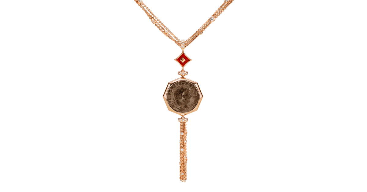 Rose gold Monete Necklace Green,Bronze with 2.15 ct Diamonds,Malachite |  Bulgari Official Store