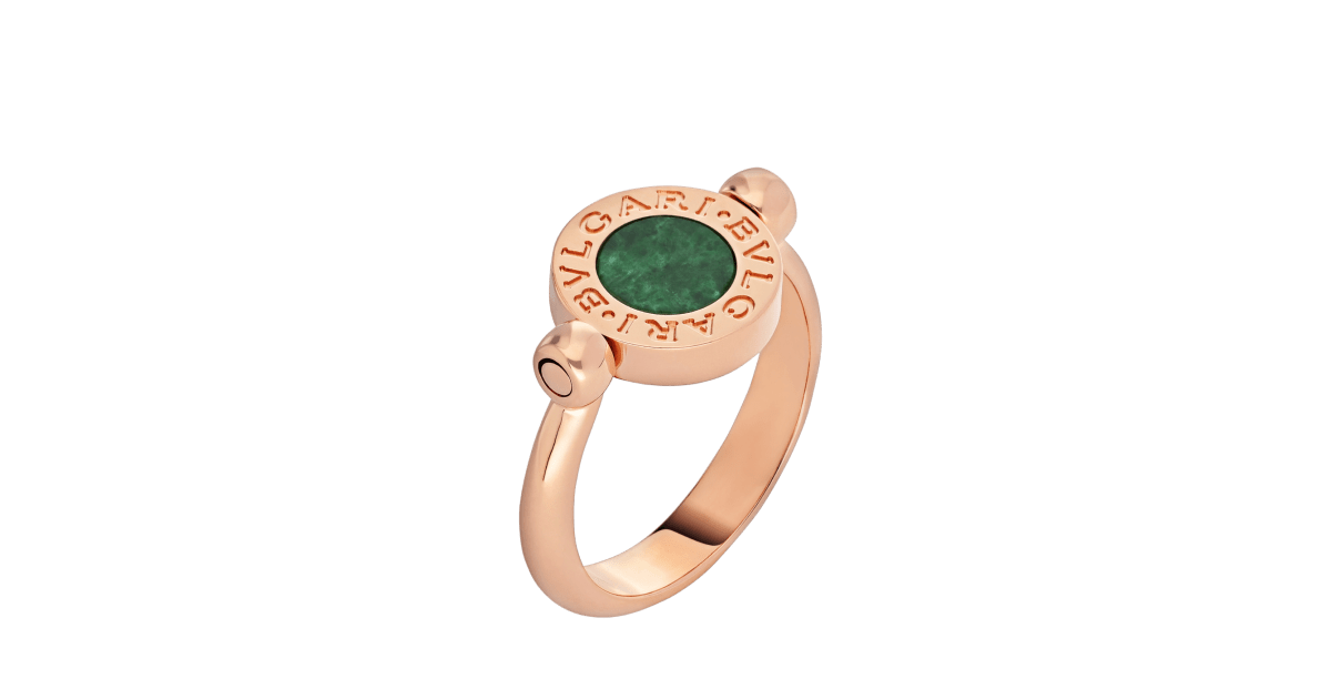 Rose gold BVLGARI BVLGARI Ring Green with 0.11 ct Diamonds,Jade ...