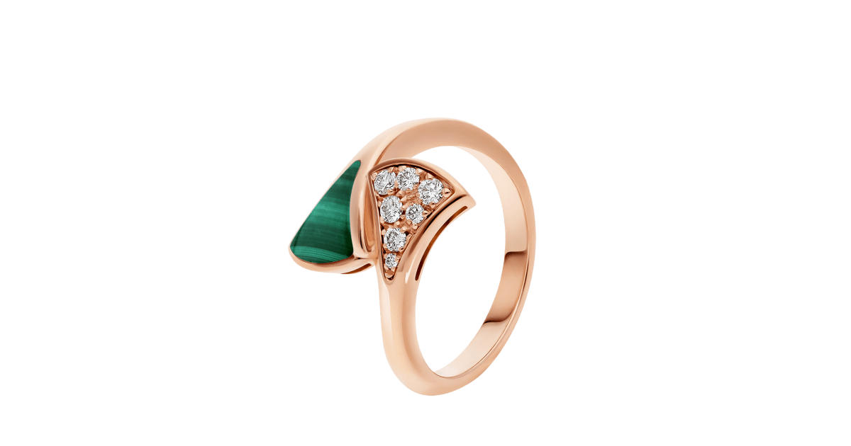 Rose gold DIVAS’ DREAM Ring Green with 0.08 ct Diamonds,Malachite ...