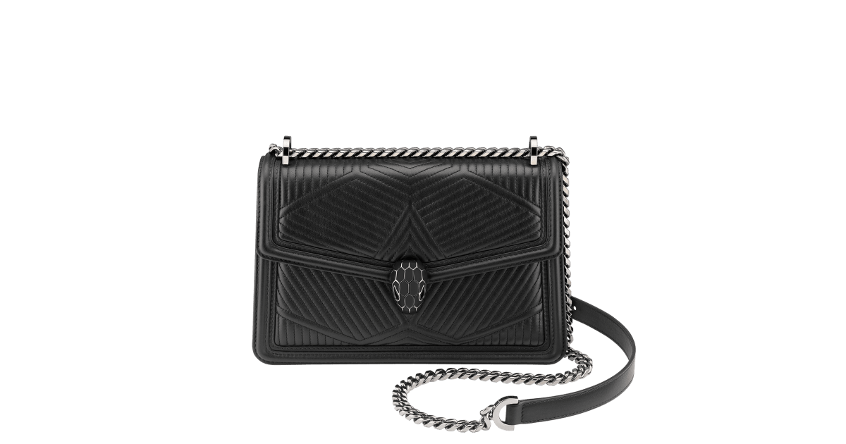 Bvlgari Serpenti Diamond Blast Leather Shoulder Bag- Black