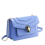 “Serpenti Forever” crossbody bag in mint calf leather. Iconic snakehead closure in light gold plated brass enriched with black and white agate enamel and green malachite eyes. 1082-CLb image 2