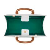 Casablanca x Bulgari large tote bag in white Tennis Groundstroke calf leather, perforated on the main body and smooth on the sides, with tennis green nappa leather lining. Iconic tennis green Bulgari decorative logo, stamped on a smooth white calf leather frame, and gold-plated brass hardware. 292331 image 4