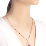 Durchbrochene DIVAS' DREAM Halskette aus 18 Karat Roségold mit einem Rubin in Tropfenform, runden Rubinen im Brillantschliff, einem runden Diamanten im Brillantschliff und Diamant-Pavé 356953 image 4