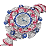DIVAS' DREAM watch with 18 kt white gold case set with baguette and brilliant-cut diamonds, round and buff-cut rubellites, buff-cut sapphires and sapphire beads, snow pavé dial, 18 kt white gold bracelet set with brilliant-cut diamonds and buff-cut rubellites 102153 image 2