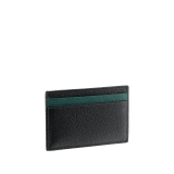 "BVLGARI BVLGARI" men's card holder in black and Forest Emerald green "Urban" grain calf leather. Iconic logo embellishment in dark ruthenium-plated brass with black enamelling. BBM-CCHOLDERASYM image 2