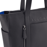 BULGARI Man large horizontal tote bag in ivy onyx grey smooth and grainy metal-free calf leather with Olympian sapphire blue regenerated nylon (ECONYL®) lining. Dark ruthenium-plated brass hardware, hot stamped BULGARI logo and zipped closure. BMA-1211-CL image 4