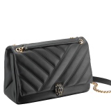 Serpenti Cabochon shoulder bag in soft matelassé white agate nappa leather with graphic motif and white agate calf leather. Snakehead closure in rose gold plated brass decorated with matte black and white enamel, and black onyx eyes. 979-NSM image 2