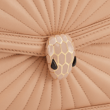 Serpenti Diamond Blast small shoulder bag in ivory opal Sunshine quilted nappa leather with black nappa leather lining. Captivating snakehead closure in light gold-plated brass embellished with matt and shiny ivory opal enamel scales and black onyx eyes. 922-SQ image 6