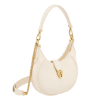 Serpenti Ellipse small crossbody bag in Urban grain and smooth flamingo quartz pink calf leather with flamingo quartz pink gros grain lining. Captivating snakehead closure in gold-plated brass embellished with black onyx scales and red enamel eyes. Online exclusive colour. 1204-Hobo image 2