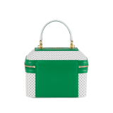 Casablanca x Bulgari small jewelry box bag in white Tennis Groundstroke perforated calf leather with smooth tennis green calf leather inserts and tennis green nappa leather lining. Captivating snakehead zip pullers in gold-plated brass embellished with dégradé green and bright white enamel scales, and green malachite eyes. 292332 image 3