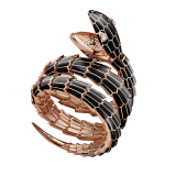 Serpenti Secret Watch with 18 kt rose gold head and double spiral bracelet, both coated with black lacquer, diamond eyes, 18 kt rose gold case and 18 kt rose gold dial set with brilliant cut diamonds. 102524 image 1