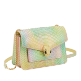 Serpenti Forever small crossbody bag in multicolour Spring Shade python skin with sunbeam citrine yellow nappa leather lining. Captivating snakehead closure in gold-plated brass embellished with sunbeam citrine yellow enamel scales and black onyx eyes. 291808 image 2