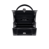 "Serpenti Forever" small maxi chain top-handle bag in black nappa leather, with black nappa leather inner lining. New Serpenti head closure in dark ruthenium-plated brass and finished with small black onyx scales in the middle and red enamel eyes. 1133-MCNa image 4