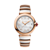 LVCEA watch with stainless steel case, 18 kt rose gold bezel, white mother-of-pearl dial, diamond indexes, stainless steel and 18 kt rose gold bracelet. 102198 image 1