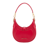 Serpenti Ellipse small crossbody bag in Urban grain and smooth flamingo quartz pink calf leather with flamingo quartz pink gros grain lining. Captivating snakehead closure in gold-plated brass embellished with black onyx scales and red enamel eyes. Online exclusive colour. 1204-Hobo image 3