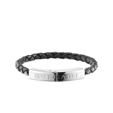 "BVLGARI BVLGARI" bracelet in black calf leather and black rubber with a palladium plated brass plate closure with Bvlgari logo. LogoPlate-CLR-B image 3