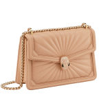 Serpenti Diamond Blast small shoulder bag in ivory opal Sunshine quilted nappa leather with black nappa leather lining. Captivating snakehead closure in light gold-plated brass embellished with matt and shiny ivory opal enamel scales and black onyx eyes. 922-SQ image 2